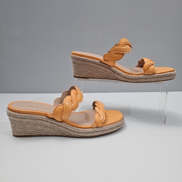 Stuart Weitzman Twist Espadrille Womens 8 Mango Leather Jute Wedge Sandal - Picture 3 of 16